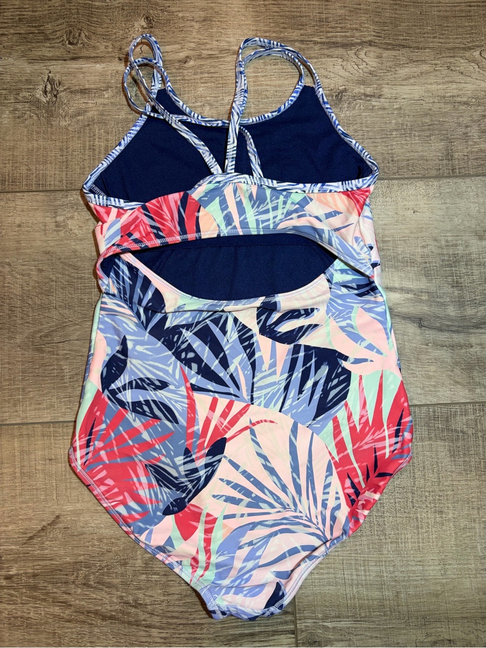 Athleta Girls' Tropical Leaf One-Piece Swimsuit - Pink, Red, Blue, Navy - Picture 2 of 4